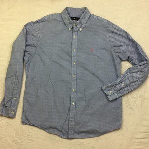 Ralph Lauren Button Down Shirt Mens XL Blue White Gingham Plaid 100% Cotton Pony